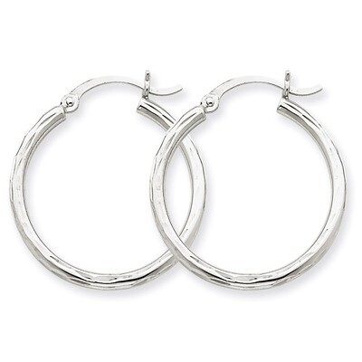 Diamond-cut 2mm Round Tube Hoop Earrings 14k White Gold TC221, MPN: TC221, 883957288987