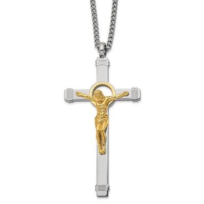 Yellow Ip-Plated Crucifix 24 Inch Necklace Stainless Steel Polished SRN2831-24 by Chisel, MPN: SRN2…