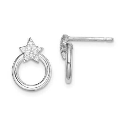 Star &amp; Circle Post Earrings Sterling Silver Rhodium-plated CZ Diamond QE15112, MPN: QE15112, 883957…