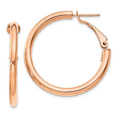 3x25mm Polished Round Omega Back Hoop Earrings 14k Rose Gold PRE222R, MPN: PRE222R, 191101021831