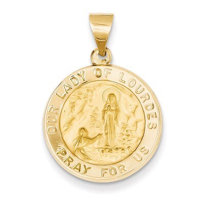 Our Lady of Lourdes Medal Pendant 14k Gold Polished and Satin XR1254, MPN: XR1254, 883957421704