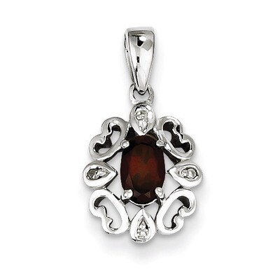 Garnet Oval Pendant Sterling Silver Rhodium-plated Diamond QP3053GA, MPN: QP3053GA, 883957461960