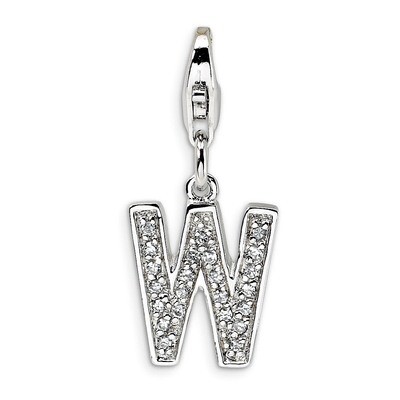 Letter W Charm Sterling Silver Synthetic Diamond QCC105W by Amore La Vita, MPN: QCC105W, 8839573303…