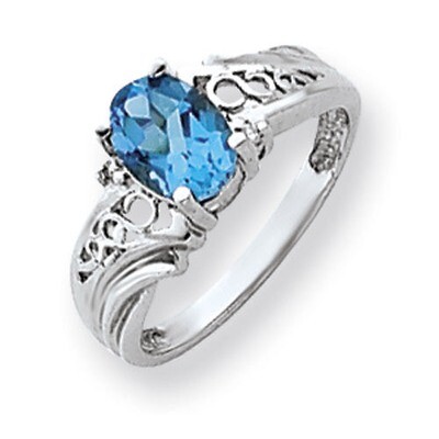 Blue Topaz Checker Diamond Ring 14k white Gold 8x6mm Oval Y4684BC/A, MPN: Y4684BC/A, 883957592510