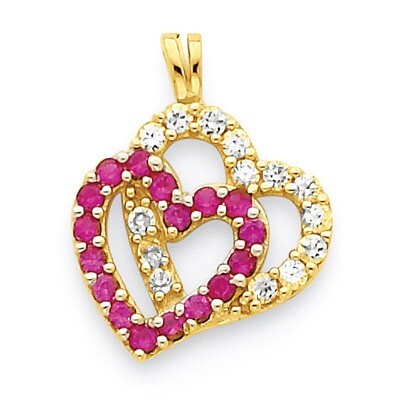 Double Heart Pendant 10k Gold Synthetic Diamond 10C918, MPN: 10C918, 886774022017