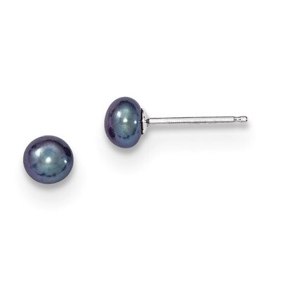 4-5mm Black Button Cultured Pearl Stud Earrings 14k White Gold XW40BB, MPN: XW40BB, 191101434983