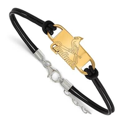 MLB St. Louis Cardinals Small Center Leather Bracelet Gold-Plated on Sterling Silver GP021CRD-7, MP…