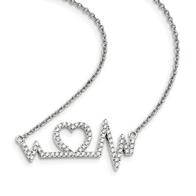 Heart with 2In Ext. Necklace Sterling Silver CZ QMP1429-15.75, MPN: QMP1429-15.75, 886774759494