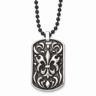 Fleur de lis Dog Tag Necklace Stainless Steel Antiqued SRN877-24 by Chisel, MPN: SRN877-24, 8867749…