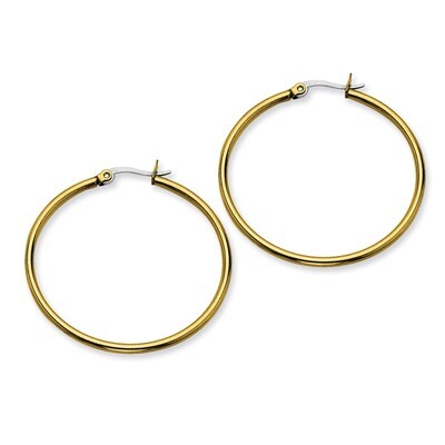 Gold IP plated 40mm Hoop Earrings - Stainless Steel SRE561 by Chisel, MPN: SRE561, 883957580128