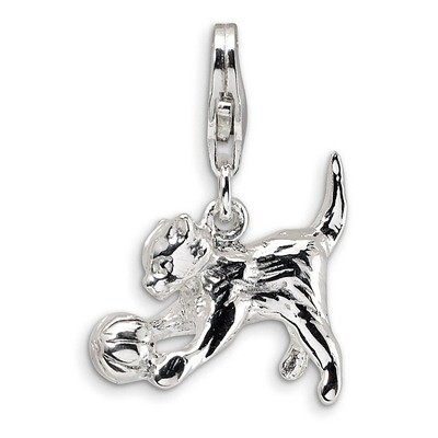 3-D Polished Kitten &amp; Ball Charm Sterling Silver QCC389 by Amore La Vita, MPN: QCC389, 883957333465