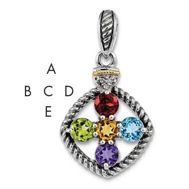 Five-stone and Diamond Mother&#39;s Pendant Sterling Silver &amp; 14k Gold QMPD26/5SY, MPN: QMPD26/5SY,