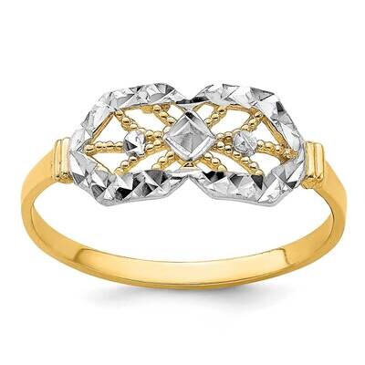 Double Octagon with Marquise Center Ring 14k Gold Rhodium Diamond-cut R941, MPN: R941, 196904042373