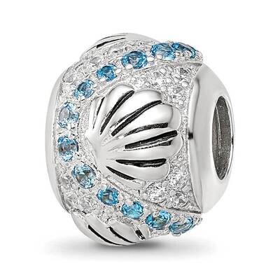 Blue Spinel &amp; CZ Sea Shell Bead Sterling Silver Rhodium-plated QRS4168, MPN: QRS4168,