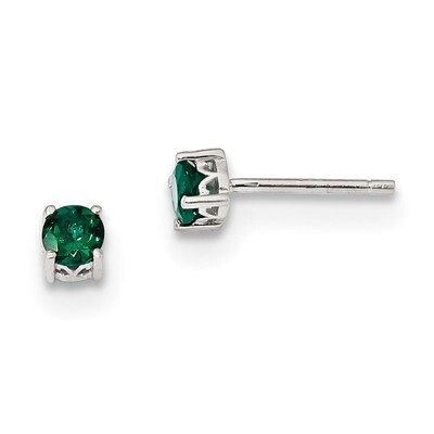 4mm Round Created Emerald Post Earrings Sterling Silver Rhodium-plated QBE26MAY, MPN: QBE26MAY, 883…