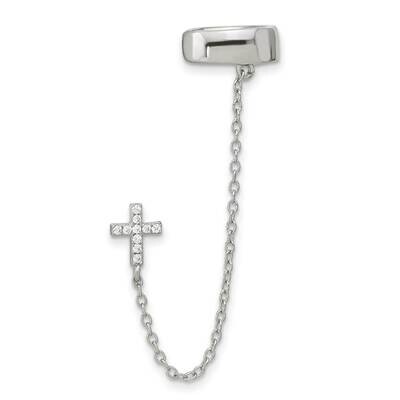 CZ Diamond Cross 1 Individual Post with Cuff Earring Sterling Silver Rhodium-Plated QE16112, MPN: Q…