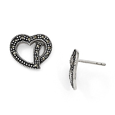 Marcasite Heart Post Earrings Sterling Silver QE11089