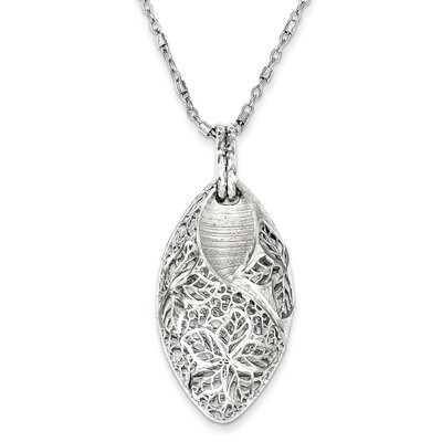16 Inch Flower &amp; Leaves &amp; 2 Inch Extension Necklace Sterling Silver Rhodium-plated QG3460-16, MPN: …