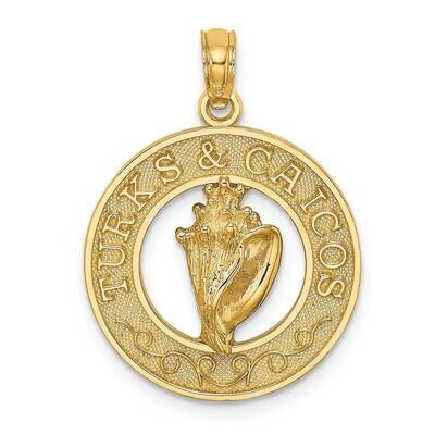 Turks Caicos Round Frame with Conch Shell Charm 14k Gold K7816, MPN: K7816, 637218040353