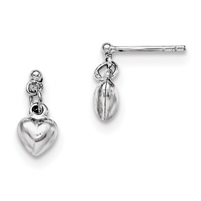 Child&#39;S Polished Heart Post Dangle Earrings Sterling Silver Rhodium-plated QE11239, MPN: QE11239, 1…