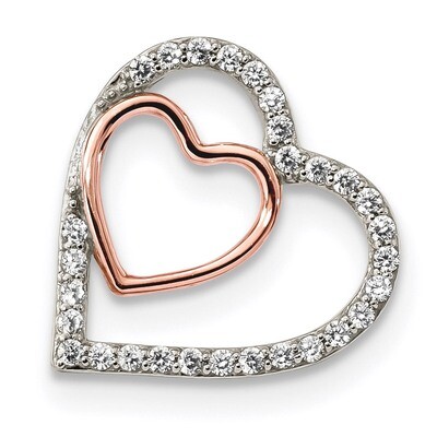 Rose-tone with CZ Diamond Heart Chain Slide Sterling Silver Rhodium QP4913, MPN: QP4913, 8839578471…