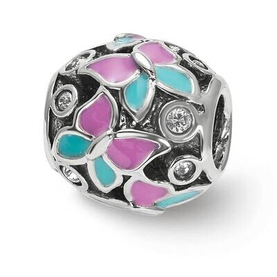 Pink &amp; Blue Enameled CZ Diamond Butterfly Bead Sterling Silver QRS3926, MPN: QRS3926, 191101500381