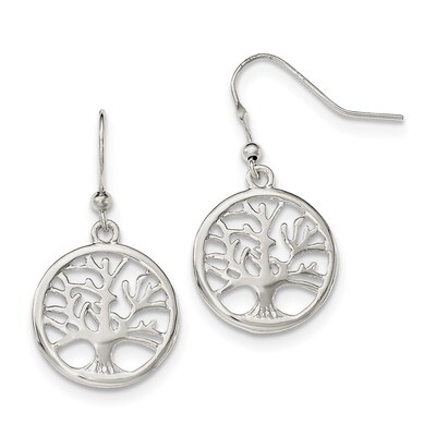 Round Tree Shepherd Hook Earrings Sterling Silver Polished QE12954, MPN: QE12954, 886774760889