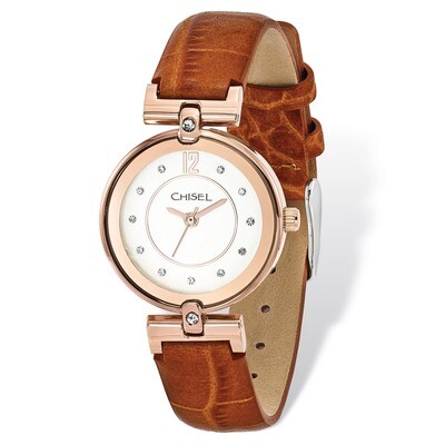 Chisel IP Rose-plated White Dial Brown Leather Watch Ladies TPW107, MPN: TPW107, 886774553207
