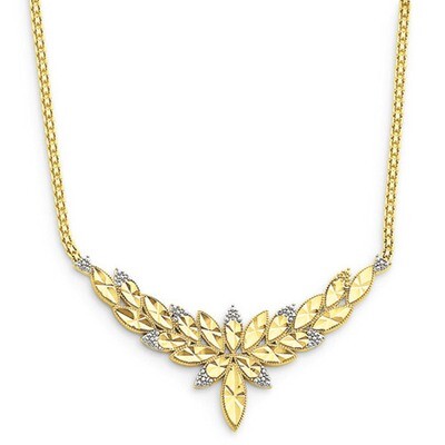 18in Solid Polished Diamond-cut Open-Back Fancy Necklace 18 Inch 14k Two-Tone Gold FB935-18, MPN: F…
