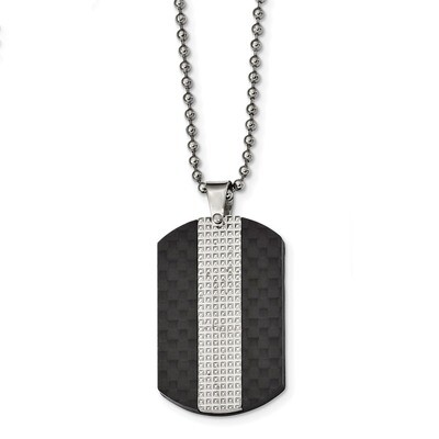 Studded Black Solid Carbon Fiber Dog Tag Necklace Stainless Steel Polished SRN2423-22 by Chisel, MP…