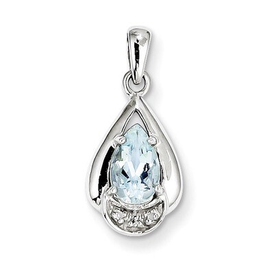 Aquamarine Pendant Sterling Silver Rhodium-plated Diamond QP2958AQ, MPN: QP2958AQ, 883957530499