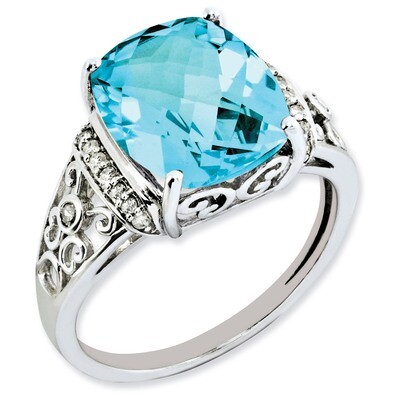 Blue Topaz &amp; Diamond Ring Sterling Silver QR3062BT, MPN: QR3062BT, 883957637167