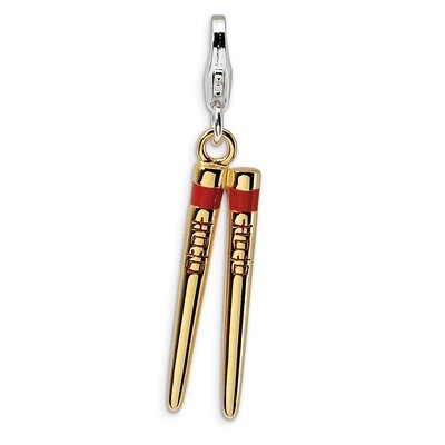 3-D Enameled Gold-plated Chopstick Charm Sterling Silver QCC273 by Amore La Vita, MPN: QCC273, 8839…