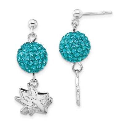 NHL San Jose Sharks Teal Crystal Post Dangle Earrings Sterling Silver SHA069ERB-SS, MPN: SHA069ERB-…