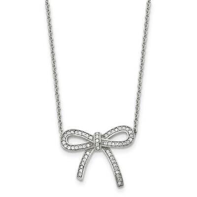 Crystal Polished Bow with 1.75 Inch Extension Necklace Stainless Steel SRN1448-16.25 by Chisel, MPN…