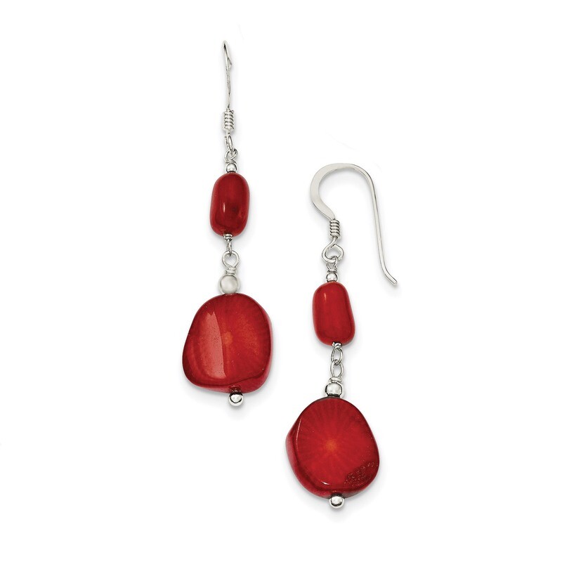 Red Coral Earrings Sterling Silver QE12867, MPN: QE12867, 191101319686