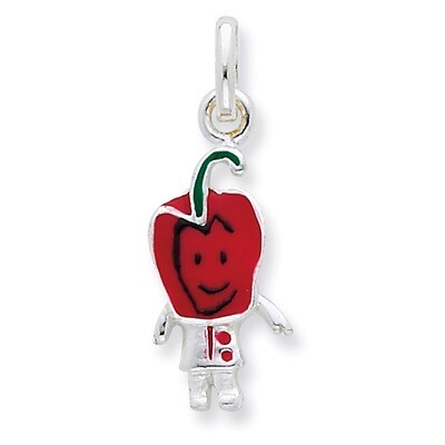 Enameled Red Pepper Person Charm Sterling Silver QC7026
