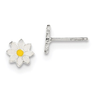 Enameled Flower Post Earrings Sterling Silver Polished QE12897, MPN: QE12897, 191101110979