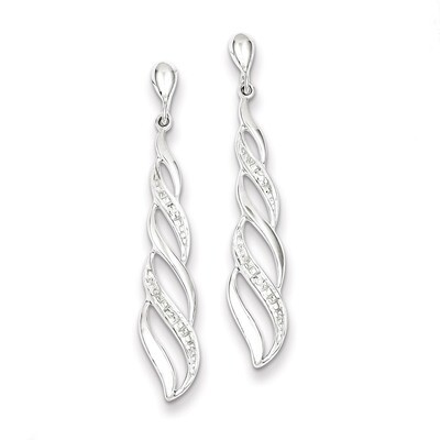 Swirl Post Dangle Earrings Sterling Silver Rhodium-plated Diamond QE10593, MPN: QE10593, 8839573569…