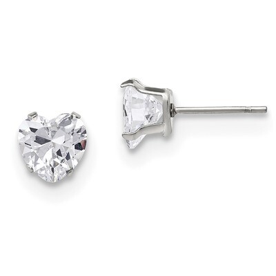 7mm Heart Diamond CZ Stud Post Earrings Stainless Steel Polished SRE1078 by Chisel, MPN: SRE1078, 1…