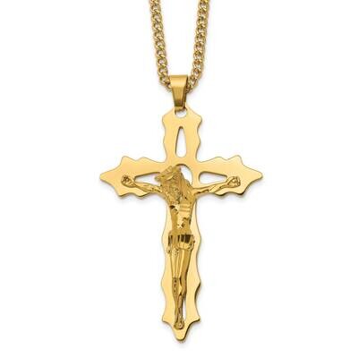 Yellow Ip-Plated Cutout Crucifix 24 Inch Necklace Stainless Steel Polished SRN2769-24 by Chisel, MP…