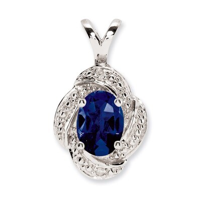 September Created Sapphire Pendant Sterling Silver Diamond QBPD12SEP, MPN: QBPD12SEP, 883957478500
