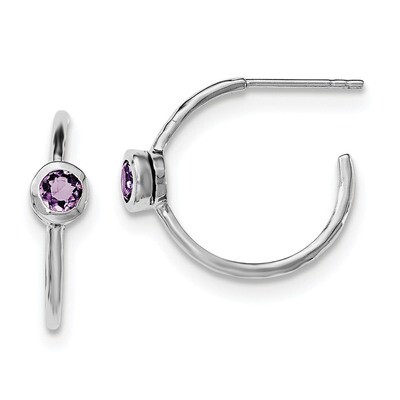 Amethyst Post Hoop Earrings Sterling Silver Rhodium-plated QE12623AM, MPN: QE12623AM, 191101077333