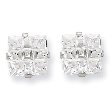 6mm Square Diamond 4 Prong Stud Earrings Sterling Silver QE7524, MPN: QE7524, 883957548692