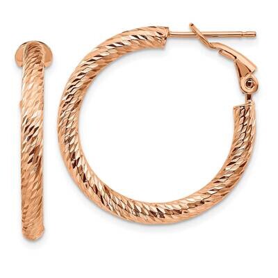 3x20mm Rose Gold Diamond-Cut Round Omega Back Hoop Earrings 14k Gold PRE939R, MPN: PRE939R, 1911010…