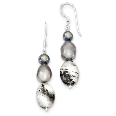 Tourmalinated Quartz &amp; Grey Cultured Pearl Earrings Sterling Silver QE5980, MPN: QE5980, 8867740235…