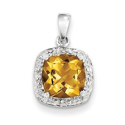 Citrine &amp; Diamond Pendant Sterling Silver Rhodium QDX765, MPN: QDX765, 883957489247