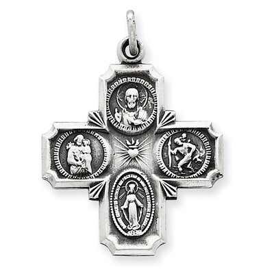 4-way Medal Sterling Silver Antiqued QC3468, MPN: QC3468, 191101181658