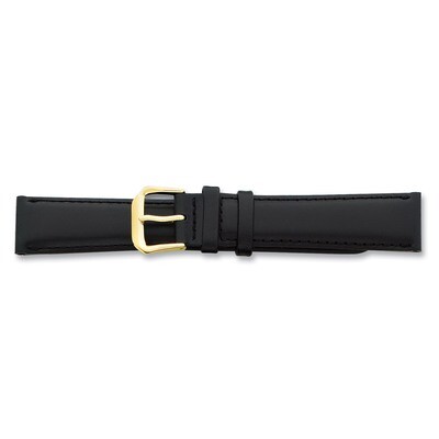 16mm Black Italian Leather Gold-tone Buckle Watch Band BA18-16, MPN: BA18-16, 886774142845