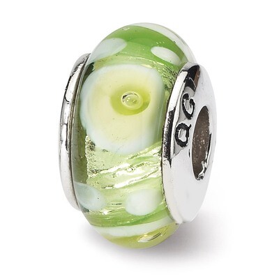 Green White Hand-blown Glass Bead - Sterling Silver QRS1115, MPN: QRS1115, 883957734958